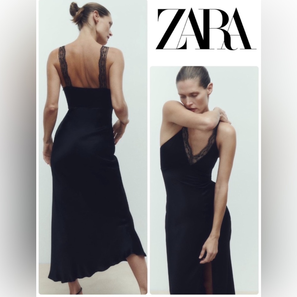 LACE SLIP DRESS Black ZARA